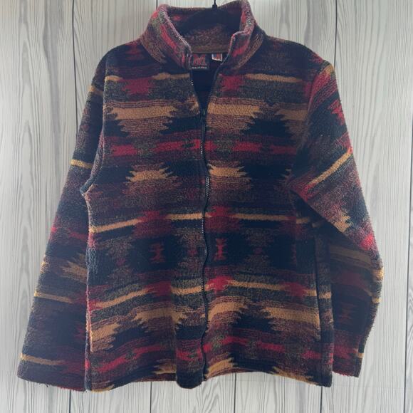 Vintage MAZMANIA Jacket Size Medium Aztec Fleece Full Zip Sweater No tag - Picture 1 of 7